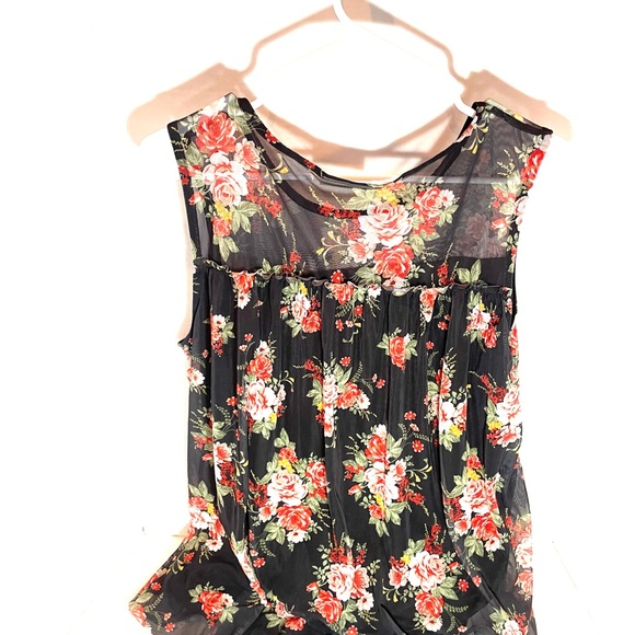 Bobbie Brooks Black Floral Mesh Blouse  Sz. XL Sheer Boutique Boho Top - Picture 3 of 9